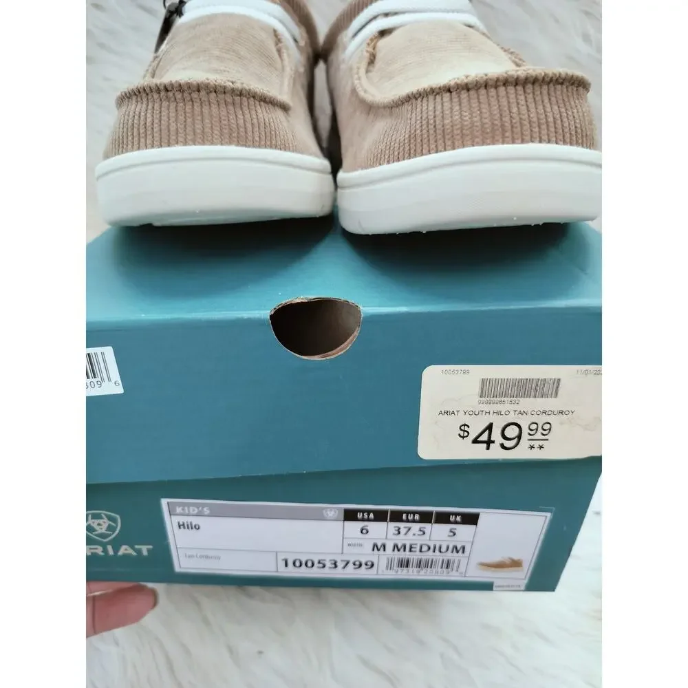 5674) Ariat Hilo Kid's Midway Casual Shoes Tan Corduroy Size US 6/EU 37.5